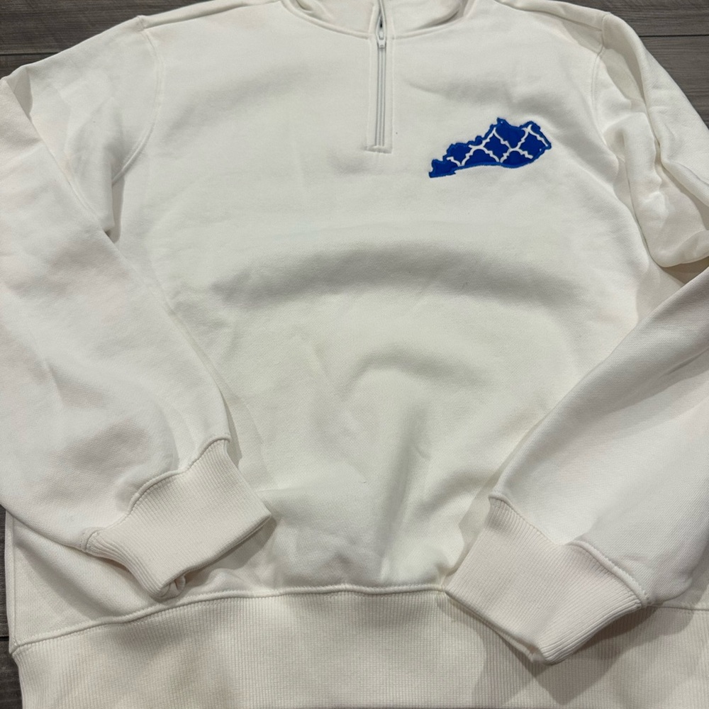 White Half-Zip Sweater with Blue Kentucky Embroidery